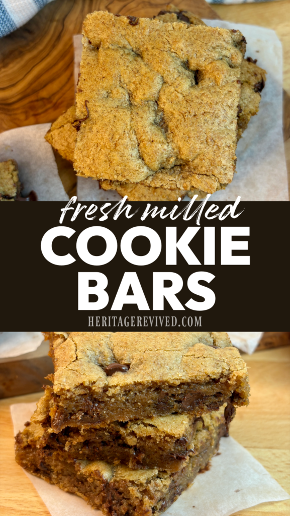 Vertical graphic with stack of cookie bars cut into squares.