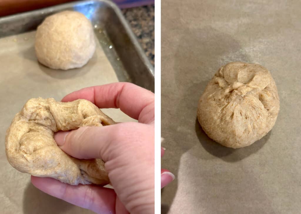 shaping dough balls for fresh milled whole wheat dinner rolls