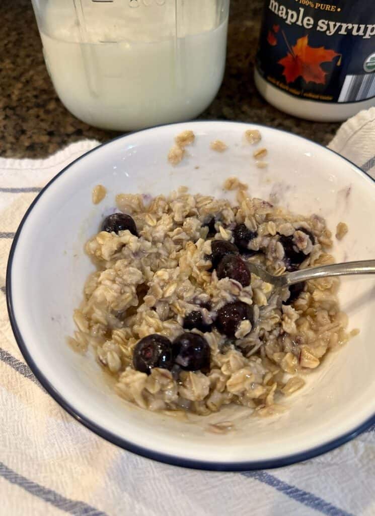 Bowl of homemade oatmeal with blueberries from Azure Standard.