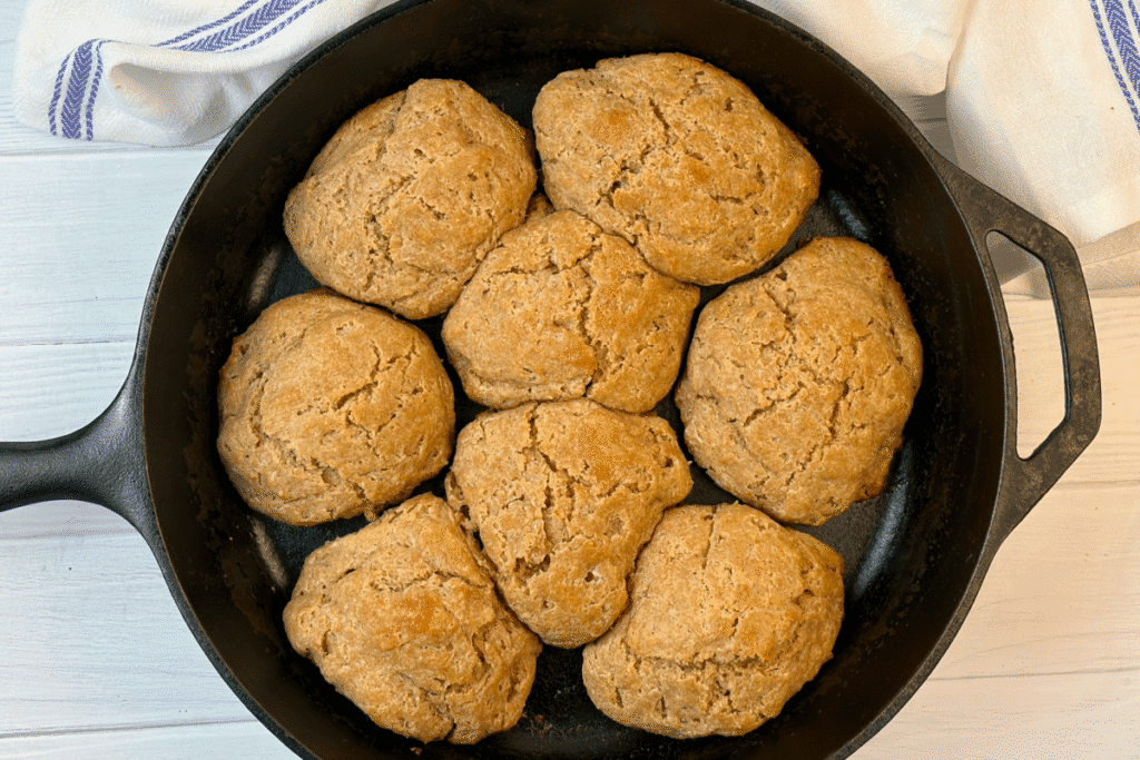 Rosemary drop biscuits in cast iron skillet