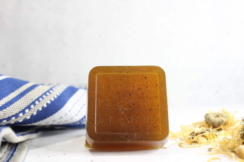 Square glycerin soap bars made with infused calendula.