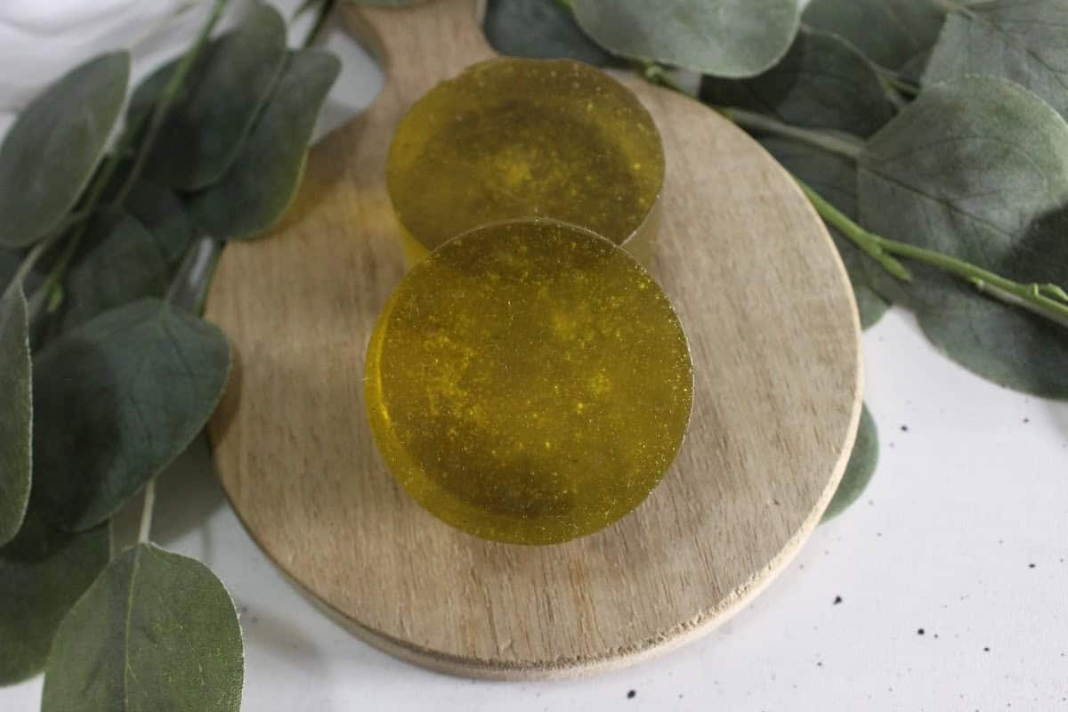 jewelweed soap bars on wooden cutting board
