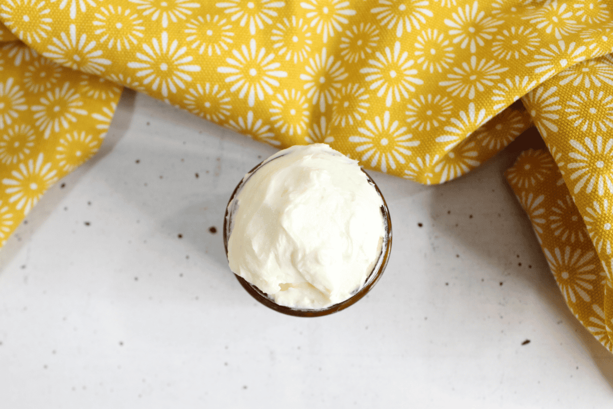 Tallow lotion in a jar- top view from above